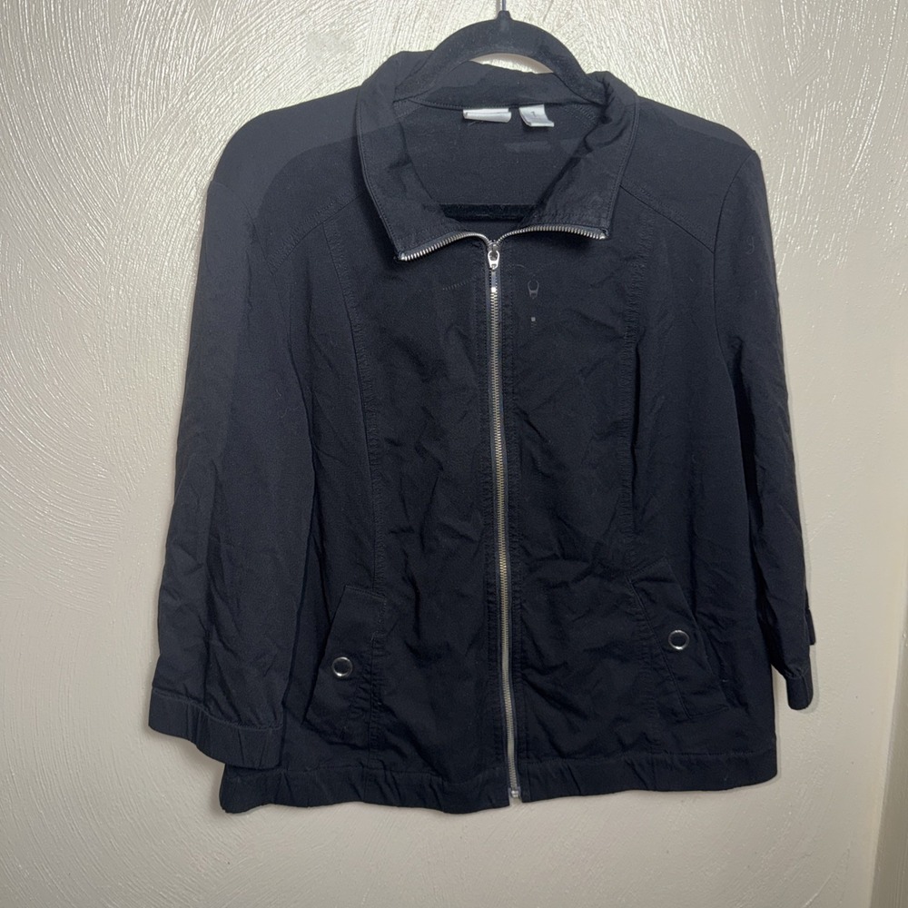 Weekends Chicos  Black Zip-Up Lightweight Jacket with Collar Casual Outerwear 1